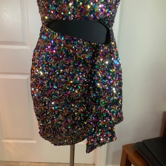 Lulus Sequin Cut Out Multicolor Strapless Party Mini Dress Size Medium - Picture 3 of 9